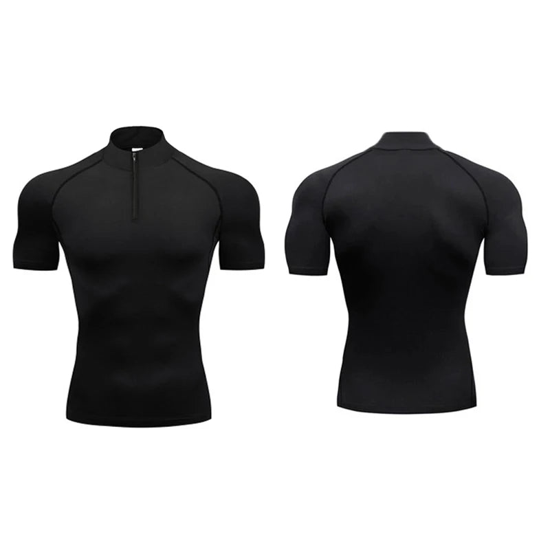 Compression Shirts Men Trainning Exercise Polo Summer Short Sleeve