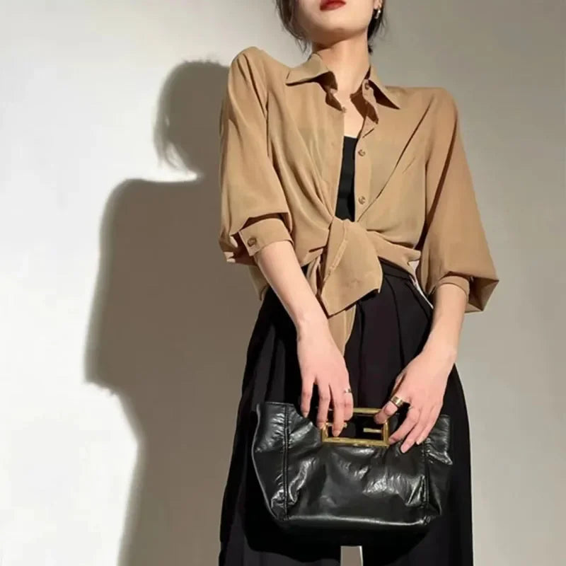 SMVP Chiffon Blouse for Women 2025 New Summer Sheer Mesh Long Sleeve