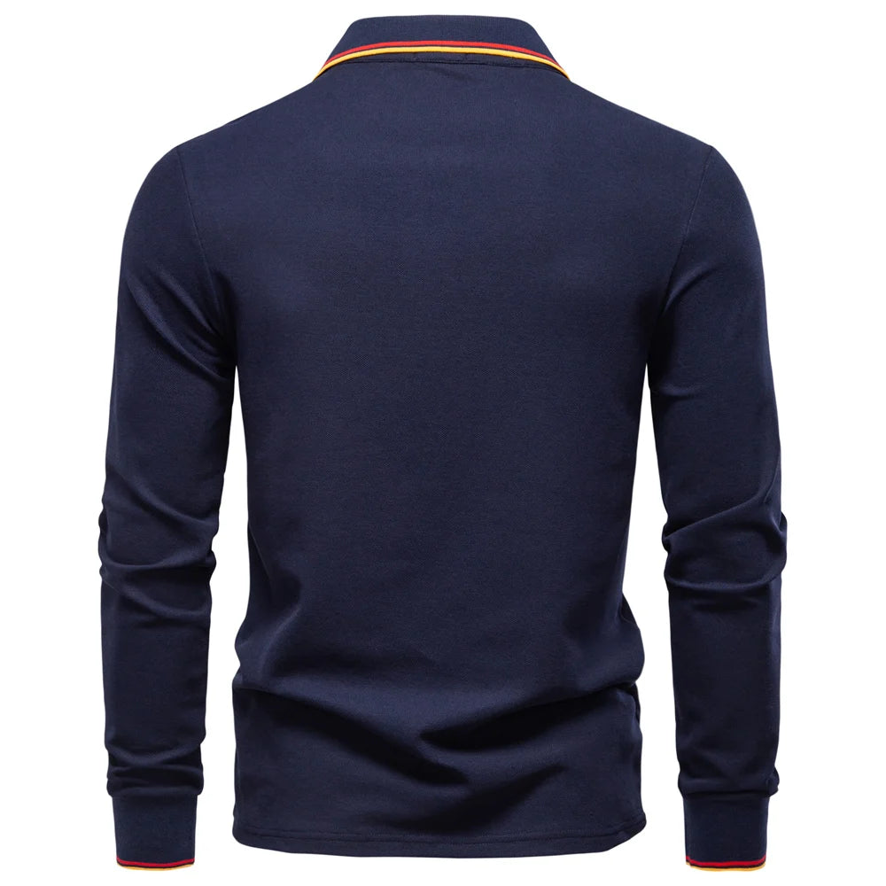 AIOPESON Men's Henley Neck Polo Shirt Cotton Solid Color Long Sleeve