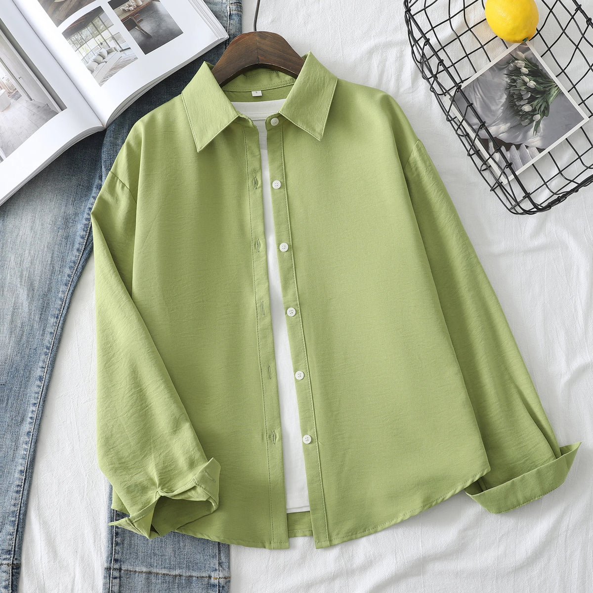 2025 New Simple Women's Shirts Long Sleeve Loose Fit Soft Casual Shirt