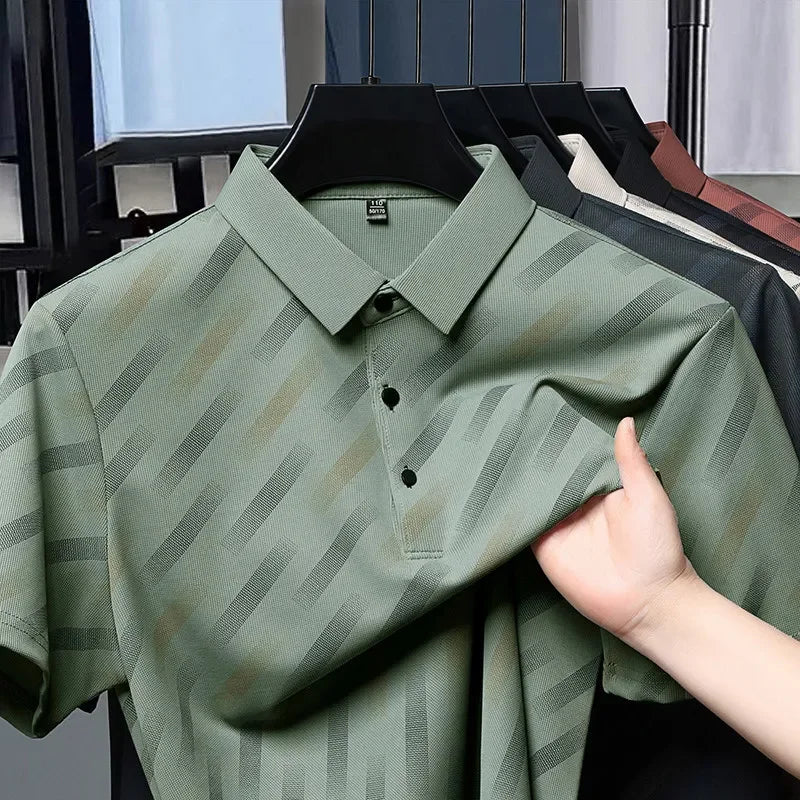 2025 New Men's Business Casual Short Sleeved Printed Polo Shirt