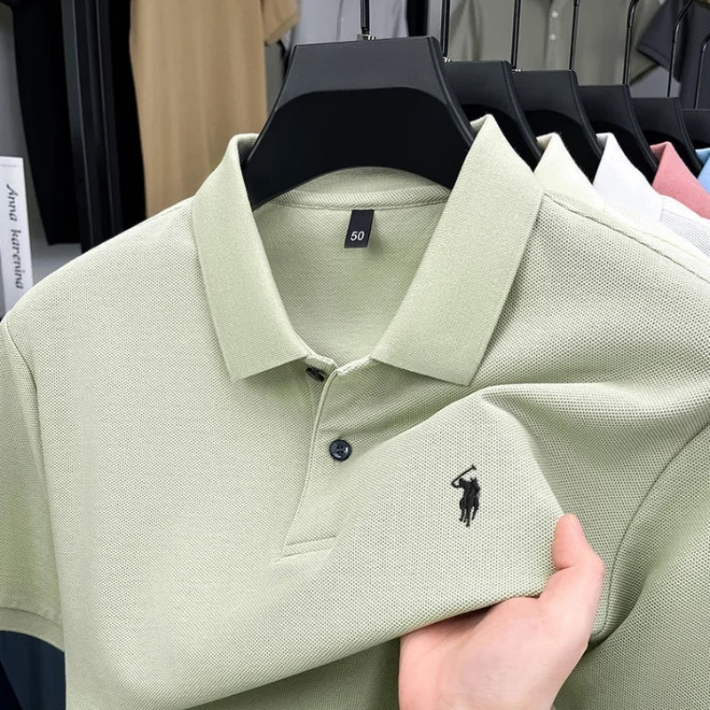 100% pure cotton high-end brand men's short sleeve polo shirt 2026