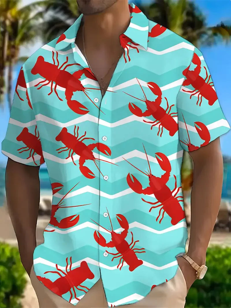 3D Printed Fun Cartoon Lobster Pattern Hawaiian Shirt - Summer Cute