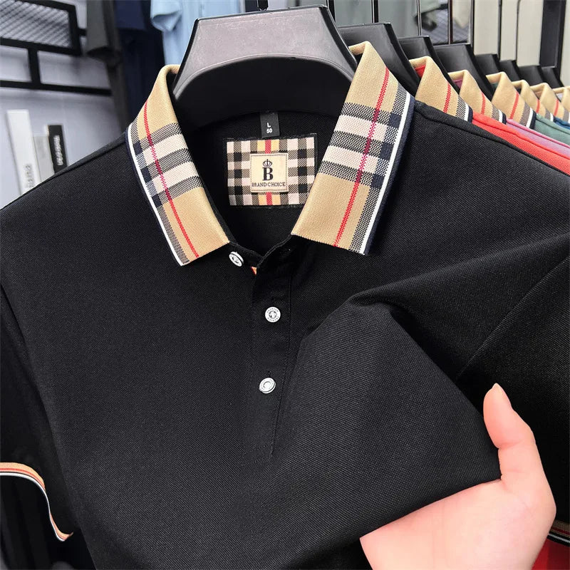 Luxury brand short sleeve polo shirt men's summer silk cotton