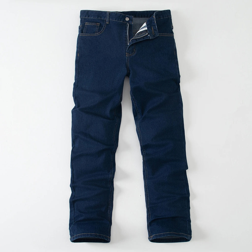 Men's Autumn And Winter Slim Fit Straight Leg Deep Blue Jeans Are