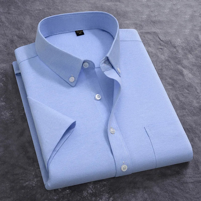 100% Cotton Men's Oxford Shirt Summer Short Sleeve Stylish Loose