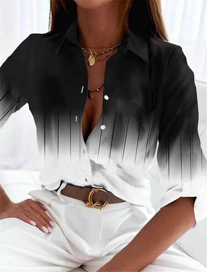 Fashion Tie-dye Gradient Pattern Women Shirts Spring Summer Long