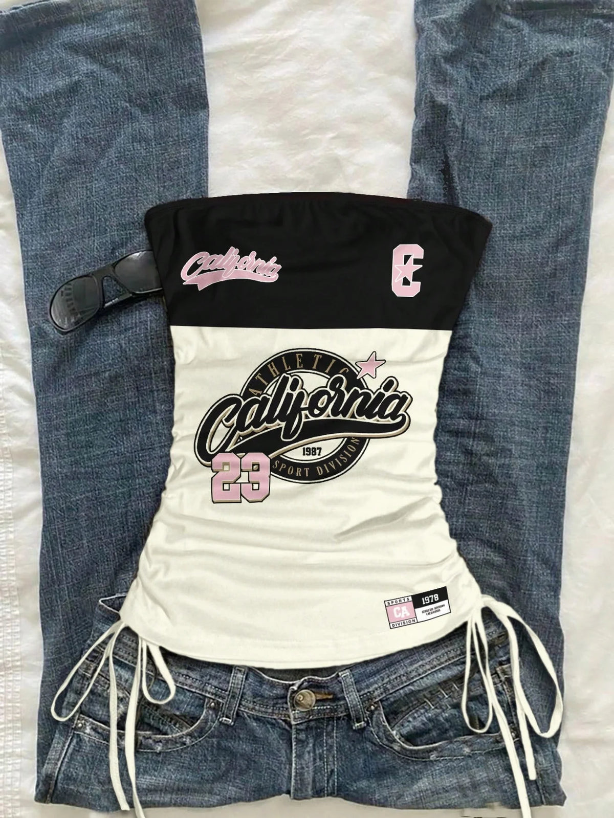 cropped top  ，Women's Summer Drawstring Tie Front Cutaway Tapered Tank