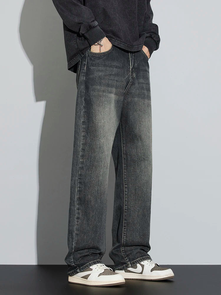 Loose Straight Men's Jeans Autumn Classic Retro Wash Cotton Denim