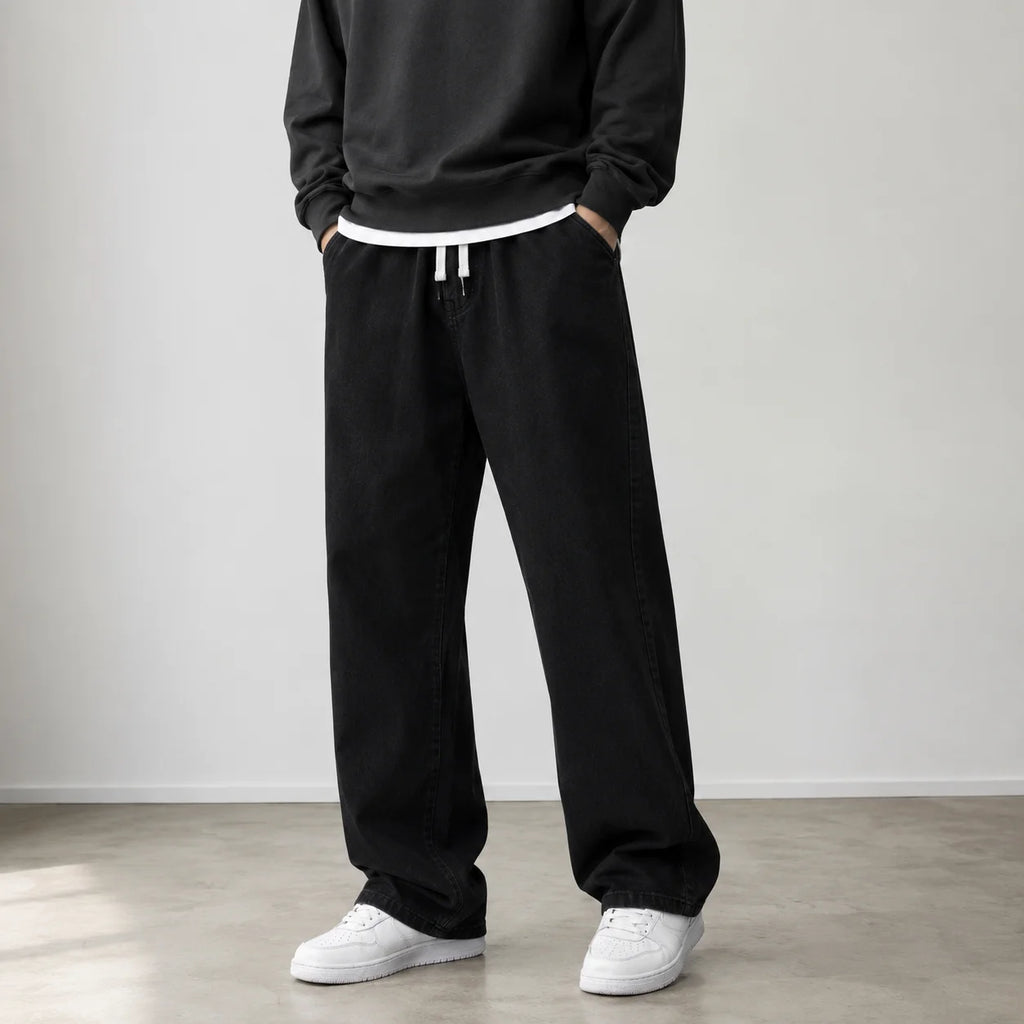 2026 Spring and Summer Men's Loose Jeans Elastic Waist Wide Leg Y2K