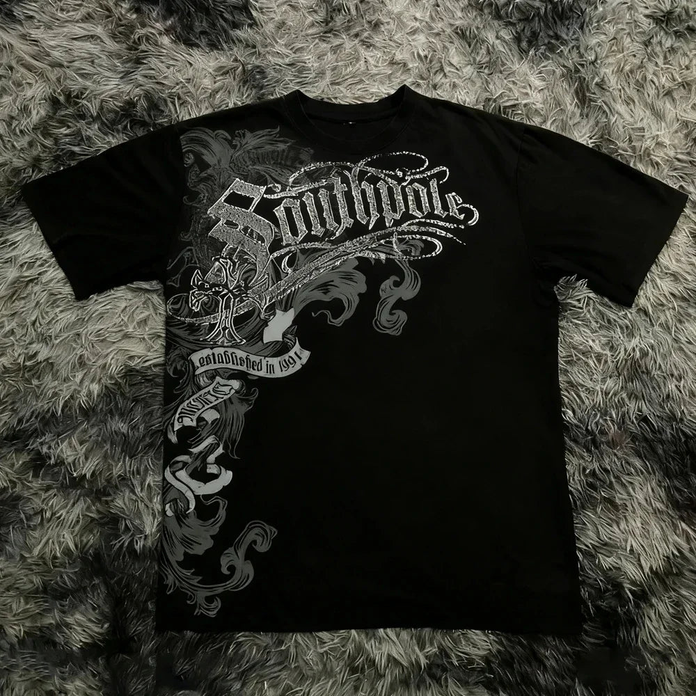 Classic Y2K Gothic Style T-shirt Print Oversized T Shirt High Street