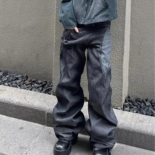 Men's 2025 Fall Trendy Streetwear Black Gray Straight Leg Denim Jeans