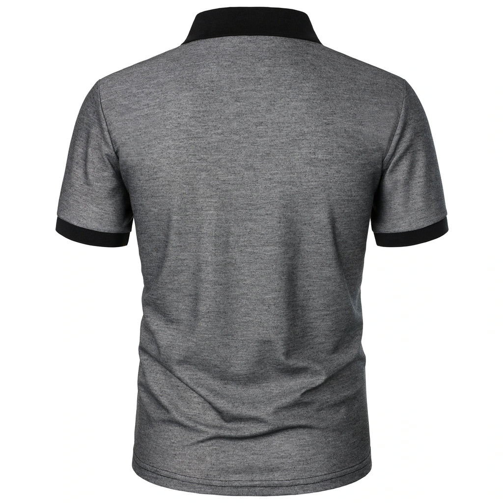 Men's color-matching striped short-sleeved lapel T-shirt casual top