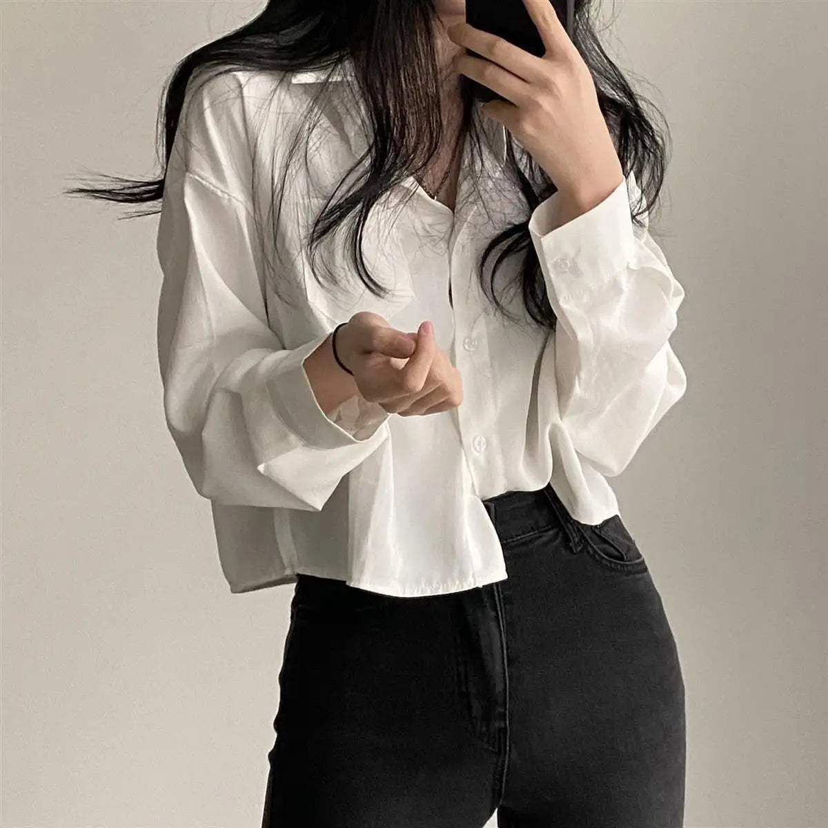 Simple Single Breasted Loose Casual Solid Long Sleeved Shirt And