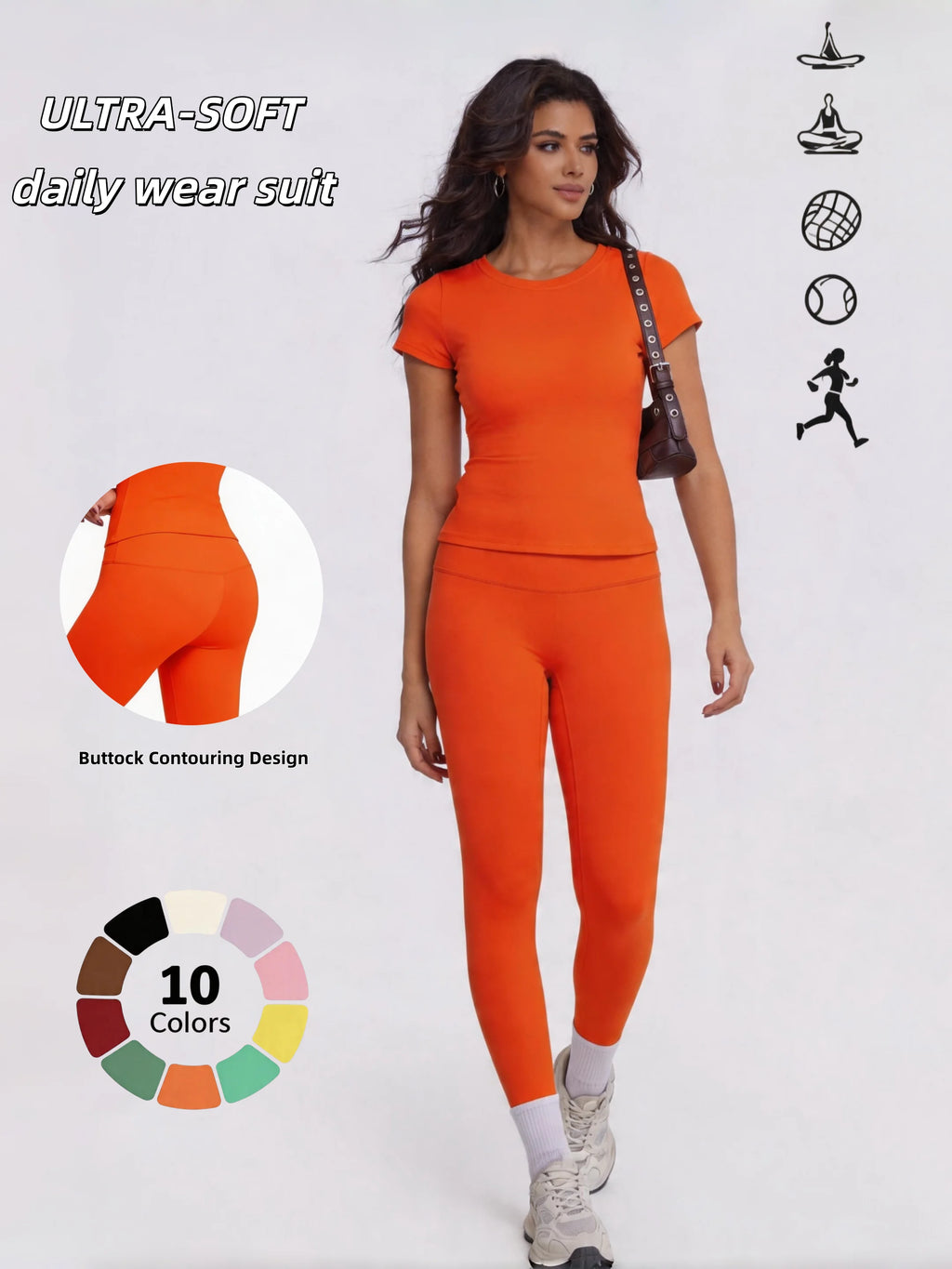 Women's 2 Piece Workout Set, Ultra-Soft Short Sleeve T-Shirt & High