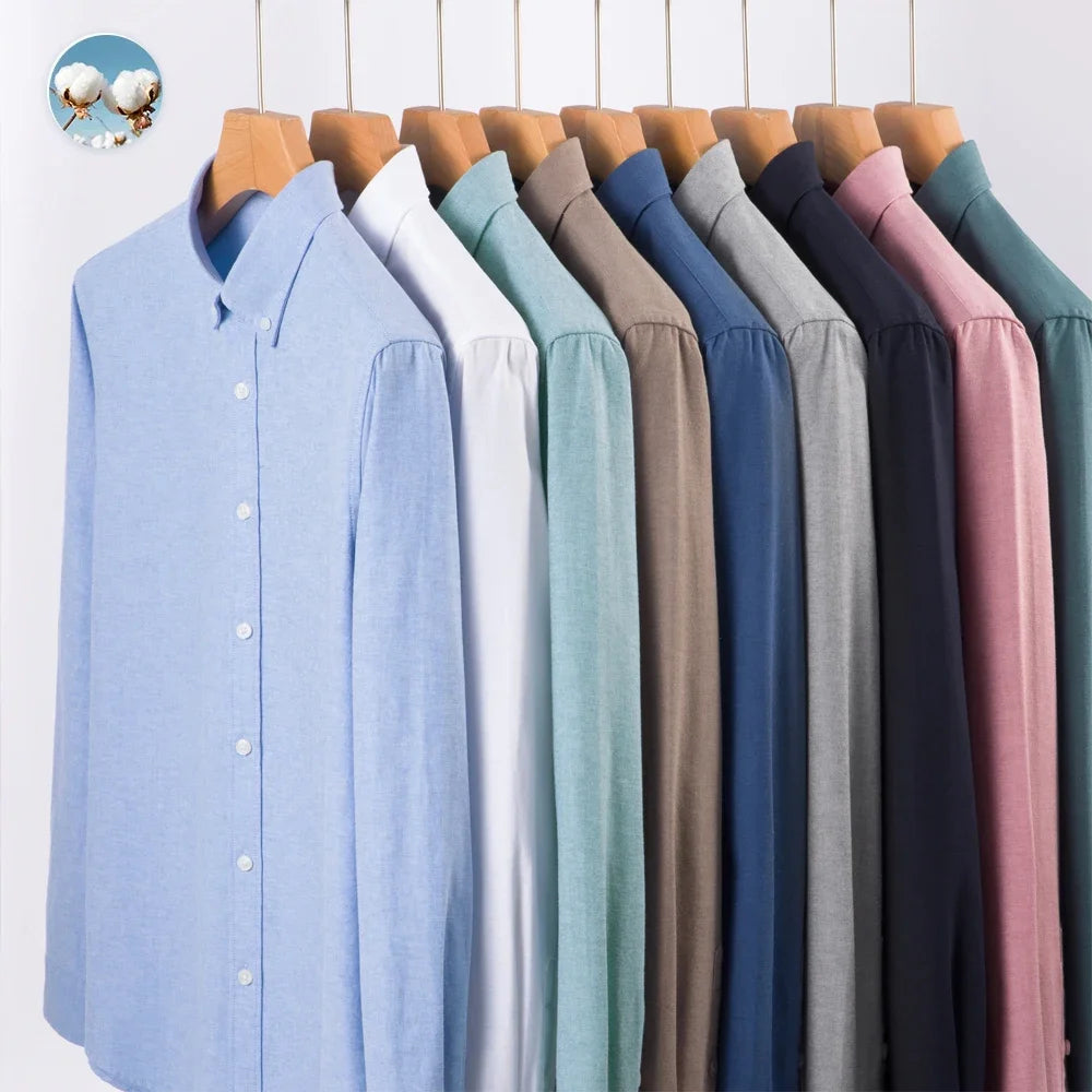 Men's Slim-Fit Oxford Cotton Shirt: Long Sleeves, Casual Breathable