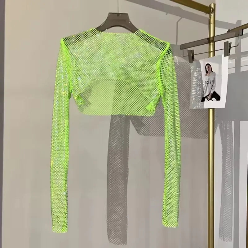 2025 New Summer Sexy Bright Diamond Short Thin Tops Slim  Hot Drill