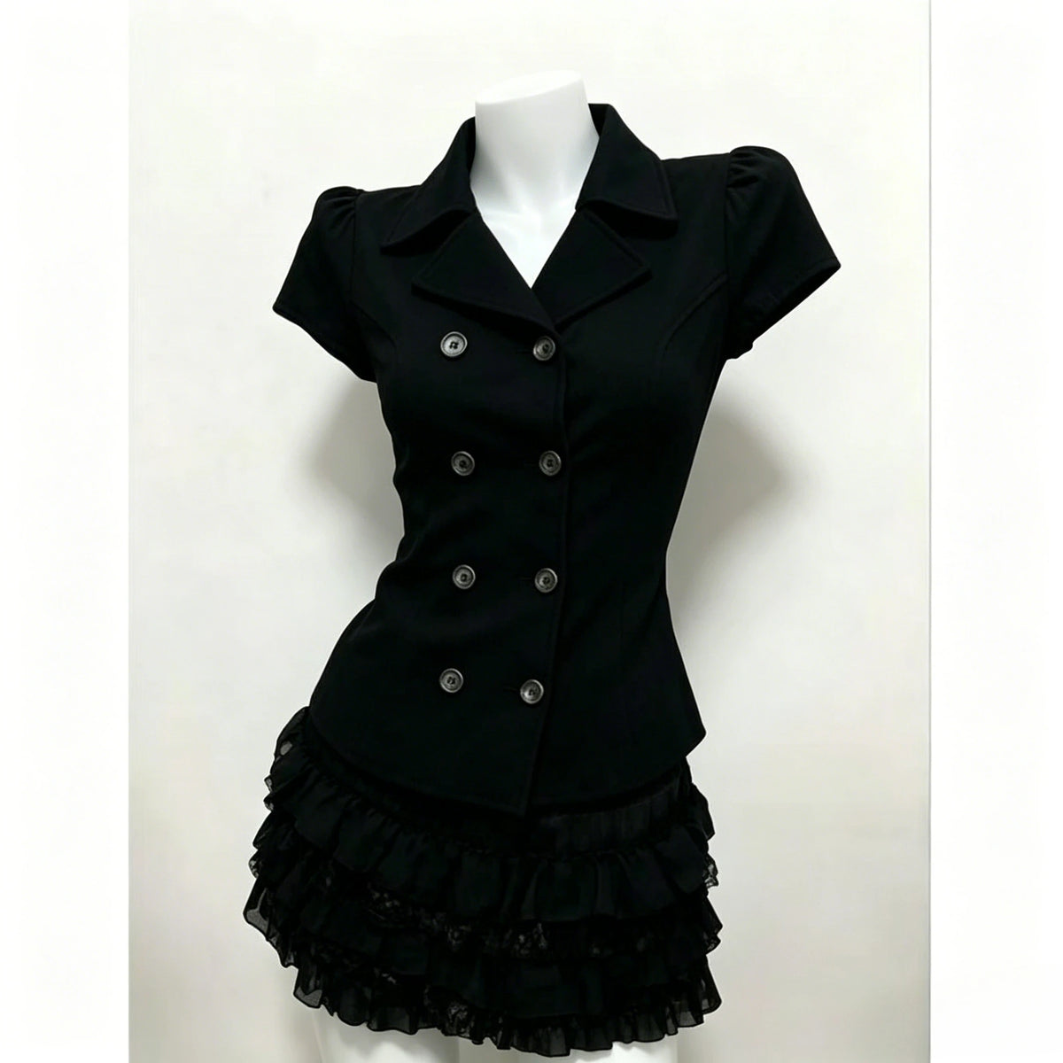 Retro Japanese Short Sleeve Tops Women Y2K Fairy Grunge Ruffle Blouse
