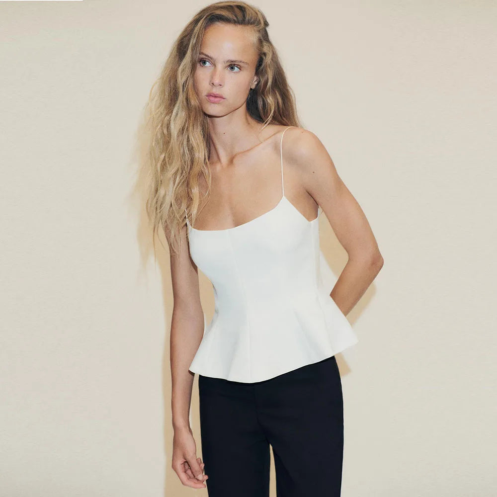 Women's Casual Blouse - Spring/Summer Style. Elastic Shoulder Straps.