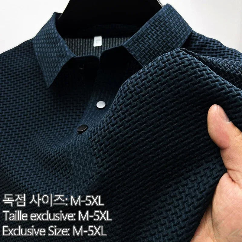 Summer New Men's Lop-up Hollow Short-sleeved Polo Shirt Ice Silk Brand