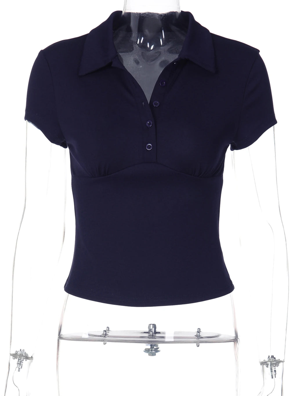 Hugcitar Women'S Fashion Short Sleeve Solid Polo Neck Buttons Sexy