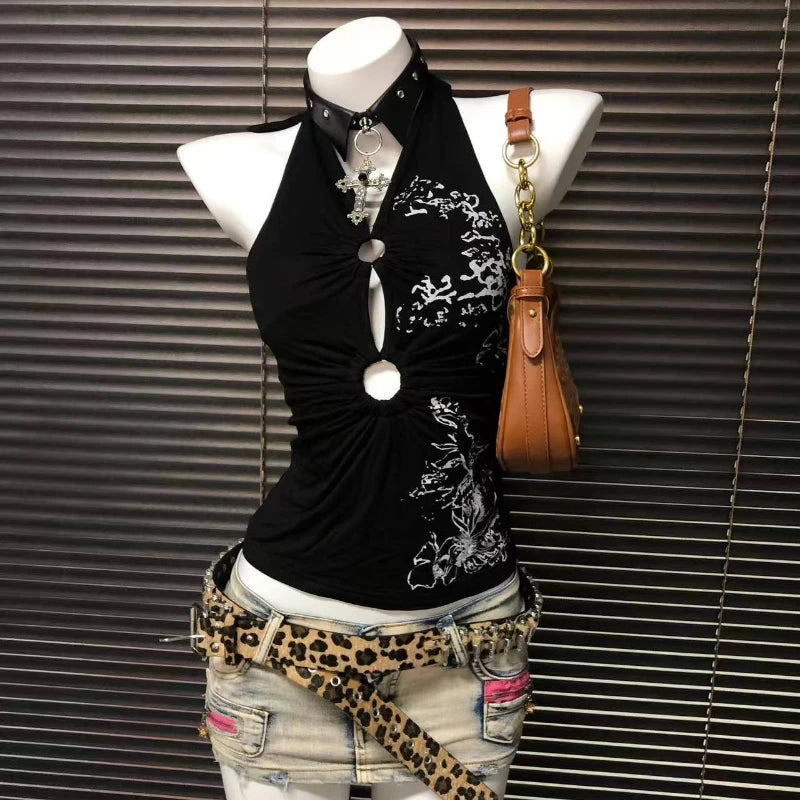 Halter Aesthetics Slim Y2k Tank Top Chic Goth Vintage Crop Top Punk