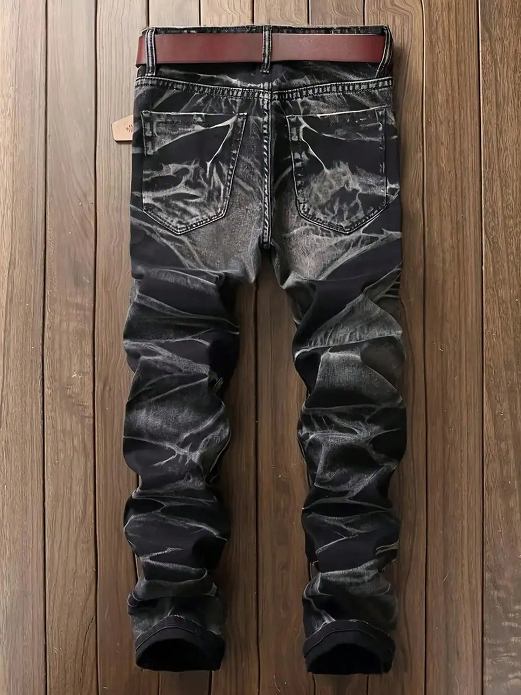 Men's Jeans Black And White Slim Fit Stretch Denim Pants Casual Mid