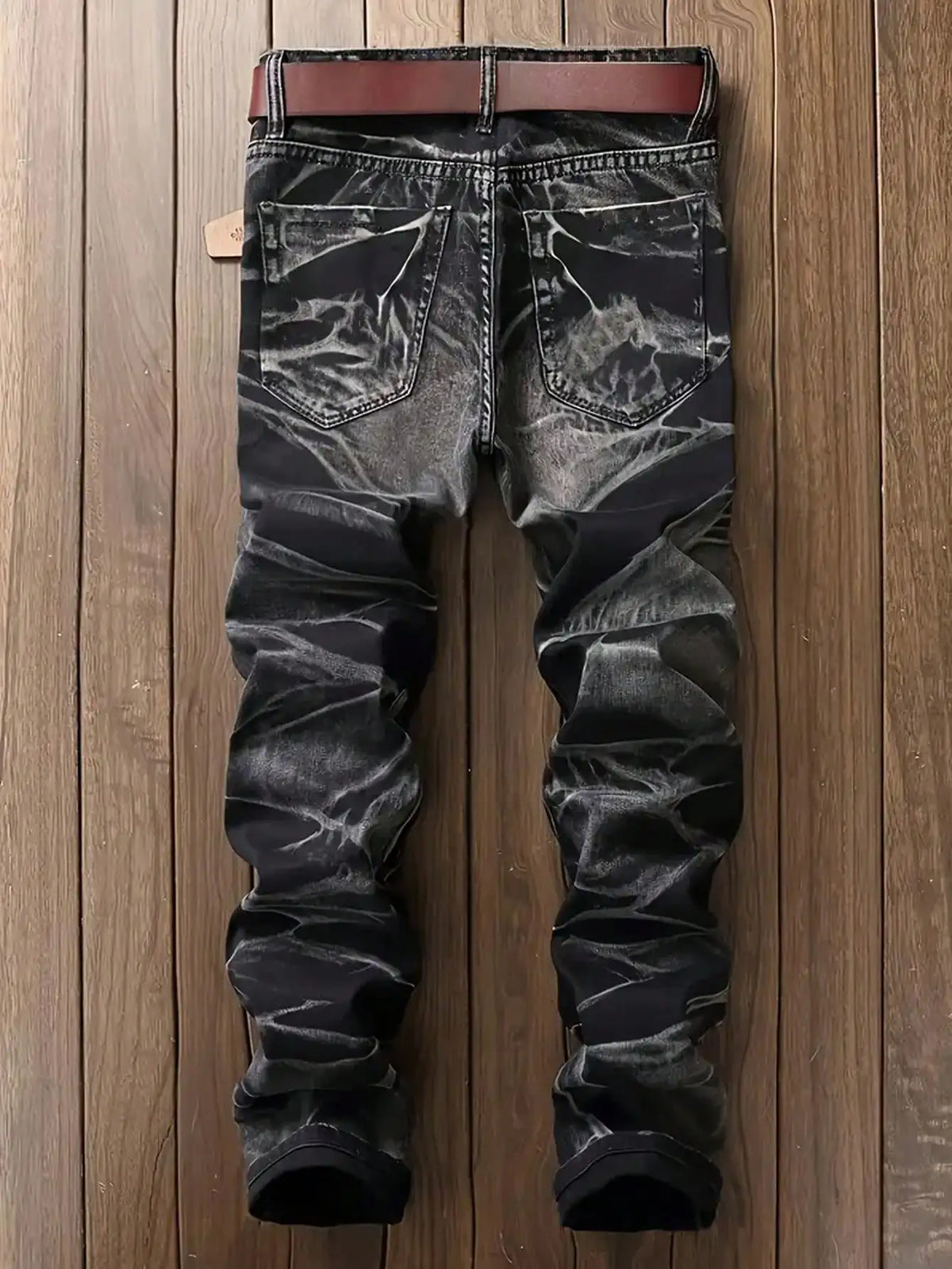 Men's Jeans Black And White Slim Fit Stretch Denim Pants Casual Mid