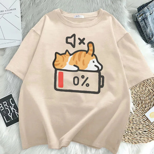 Retro Style Cat Printing Loose Short-sleeved T-shirt Pregnant Woman