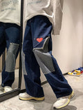 Harajuku Wide Leg Baggy Cargo Jeans Pants Men Heart Oversize Straight