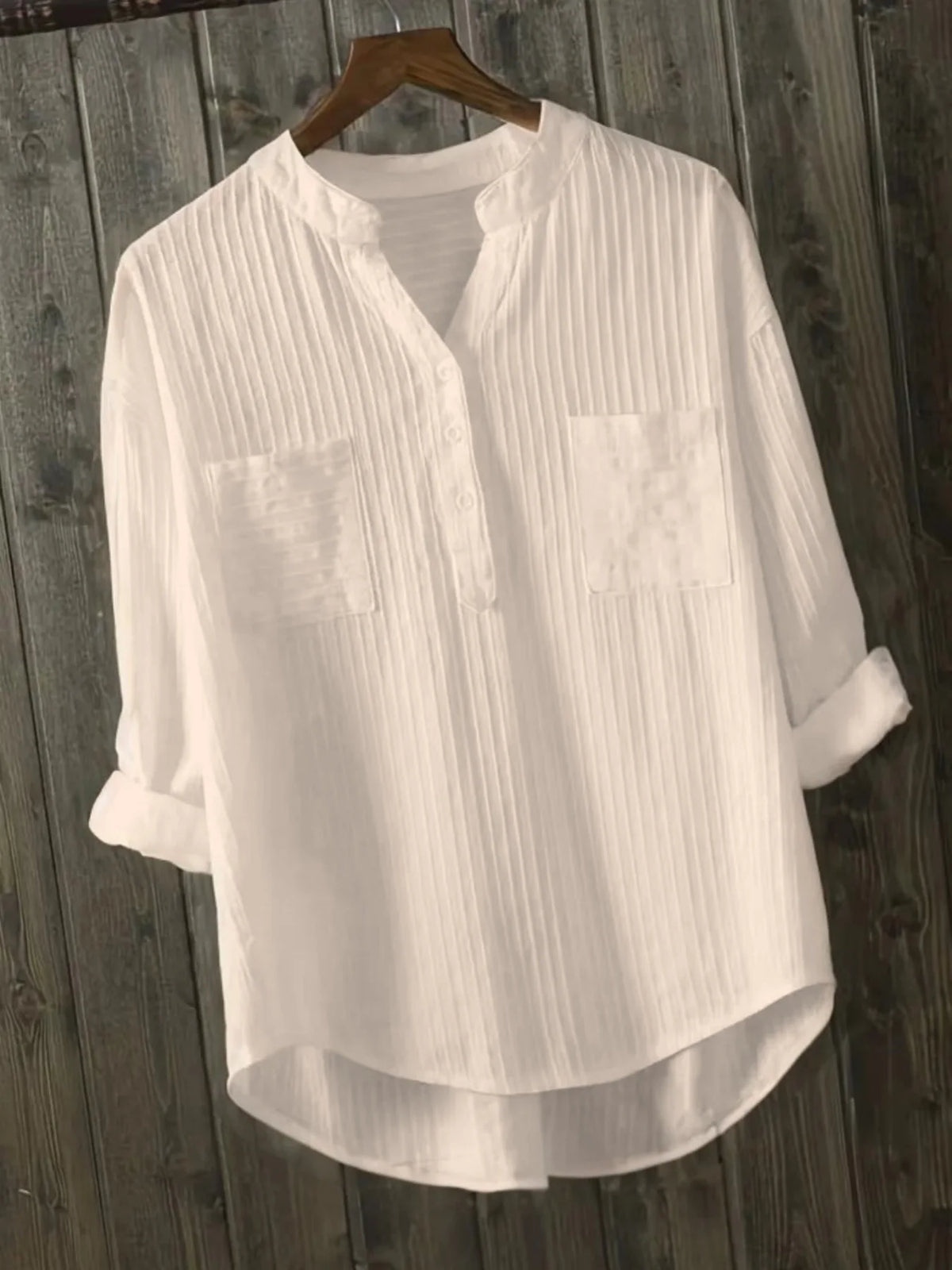 Gadinus Plus Size Women Solid Color Long Top Loose Fit Stand Collar