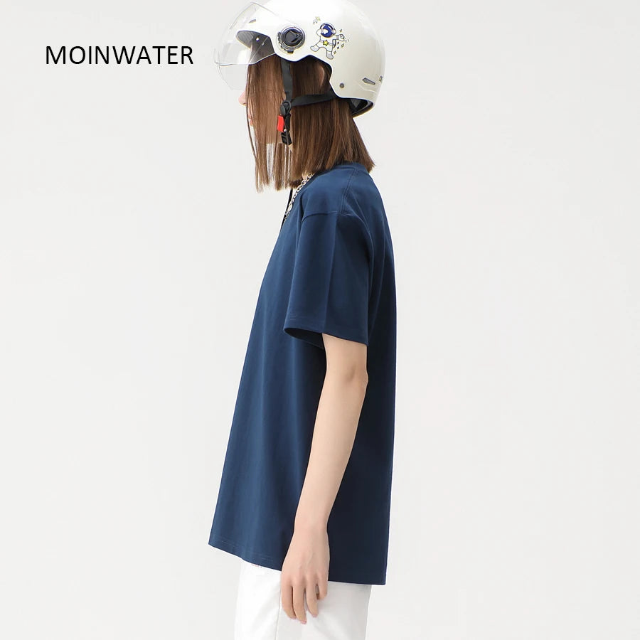 WAVLATII New Women Solid Cotton T shirts Female Dark Green Oversized