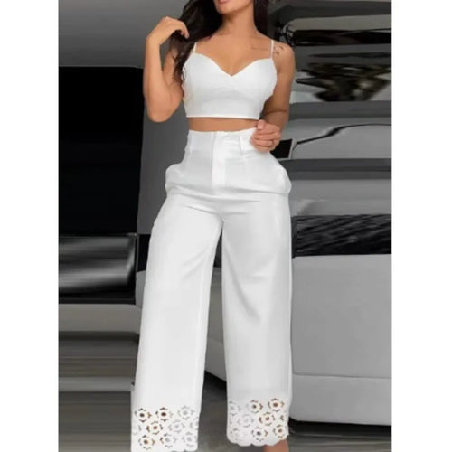 Summer Sexy 2 Piece Set Women V-Neck Strap Shirred Slim Crop Top &