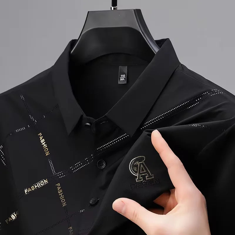 Luxury High Quality Ice Silk ventilate Short Sleeve polo shirt Men's