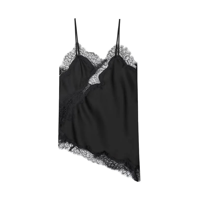 MUJER Black Lace Tops for Women Camisole Sexy Backless Tops Woman 2025