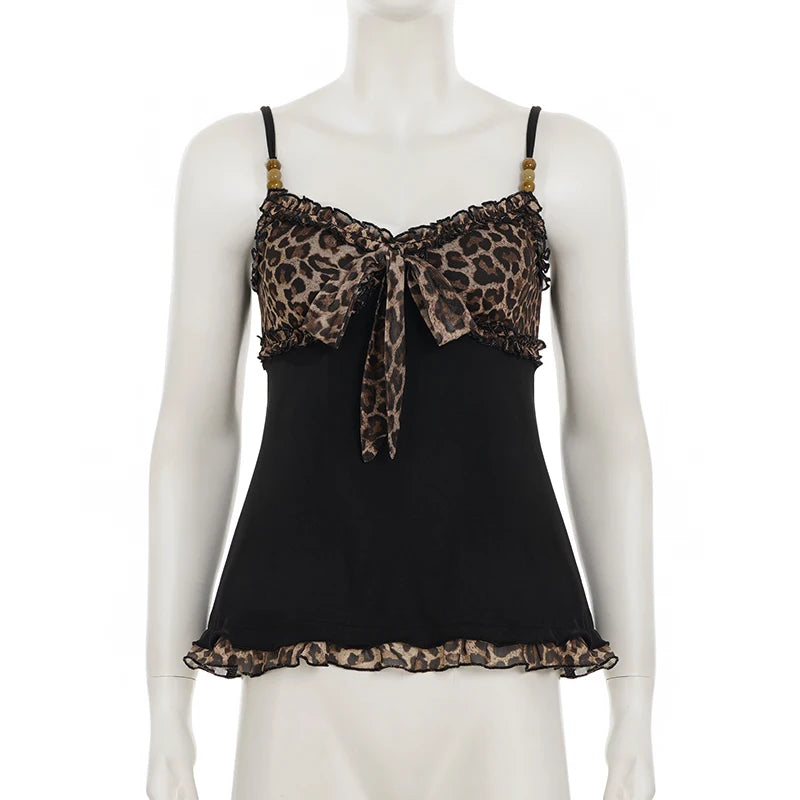 SUCHCUTE Y2k Leopard Print A-line Tank Top Streetwear 90s Sexy
