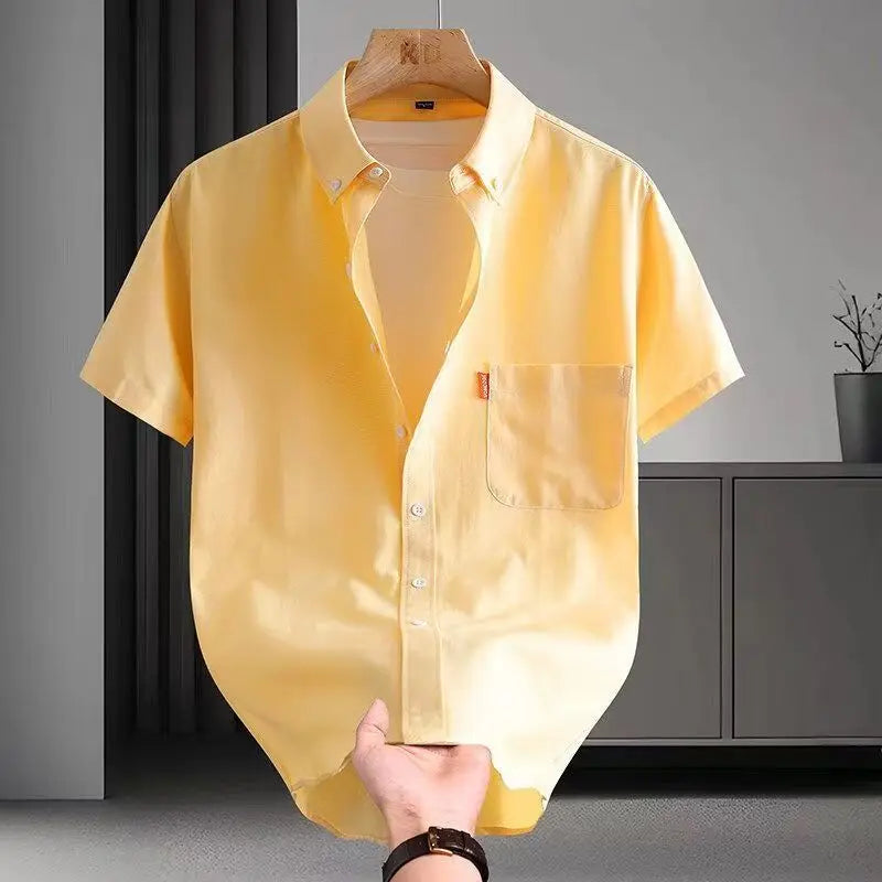 100% Cotton Men's Oxford Shirts Short Sleeve Solid Color Turn Down