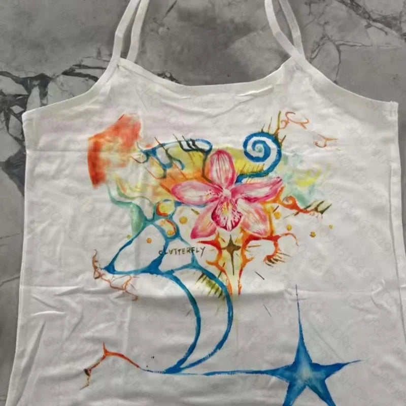 2000s Y2k Style Print Tank Top Sleeveless Women Punk Crop Vintage