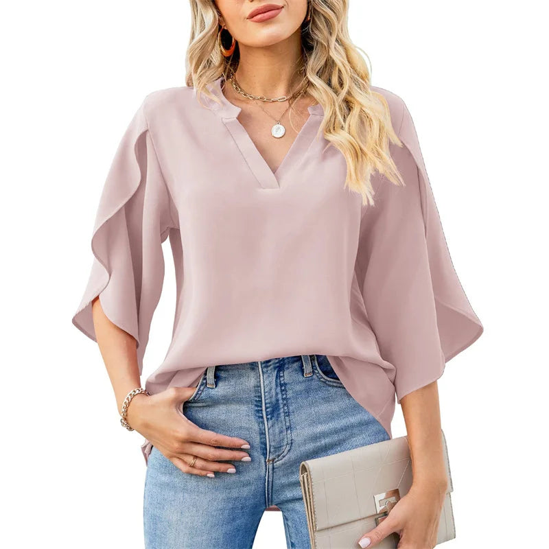 Women Summer Style Chiffon Blouses Shirts Lady Casual Short Flare