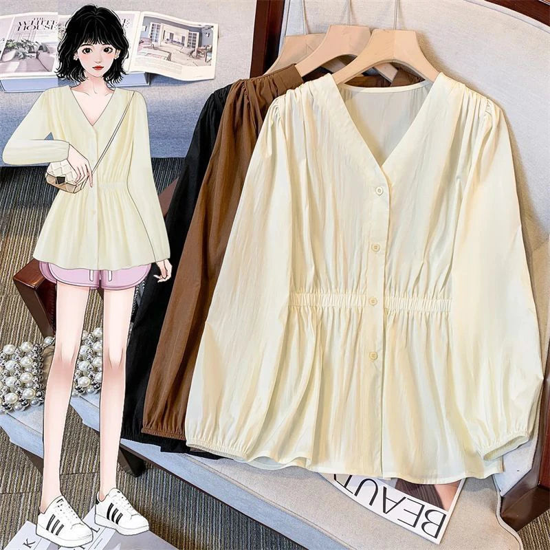 200 Pounds Plus Size Office Lady Shirt And Blouse Solid Top Women