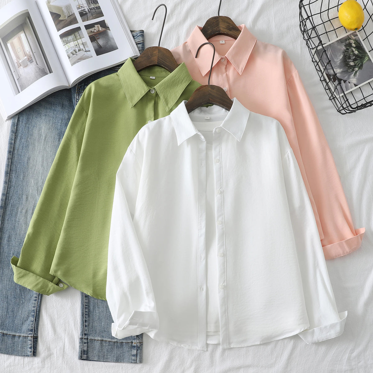 2025 New Simple Women's Shirts Long Sleeve Loose Fit Soft Casual Shirt