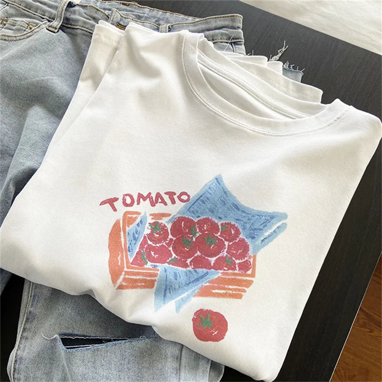 2022 Tomato Sweet 90s Trend Casual T-shirts Clothes Women Female