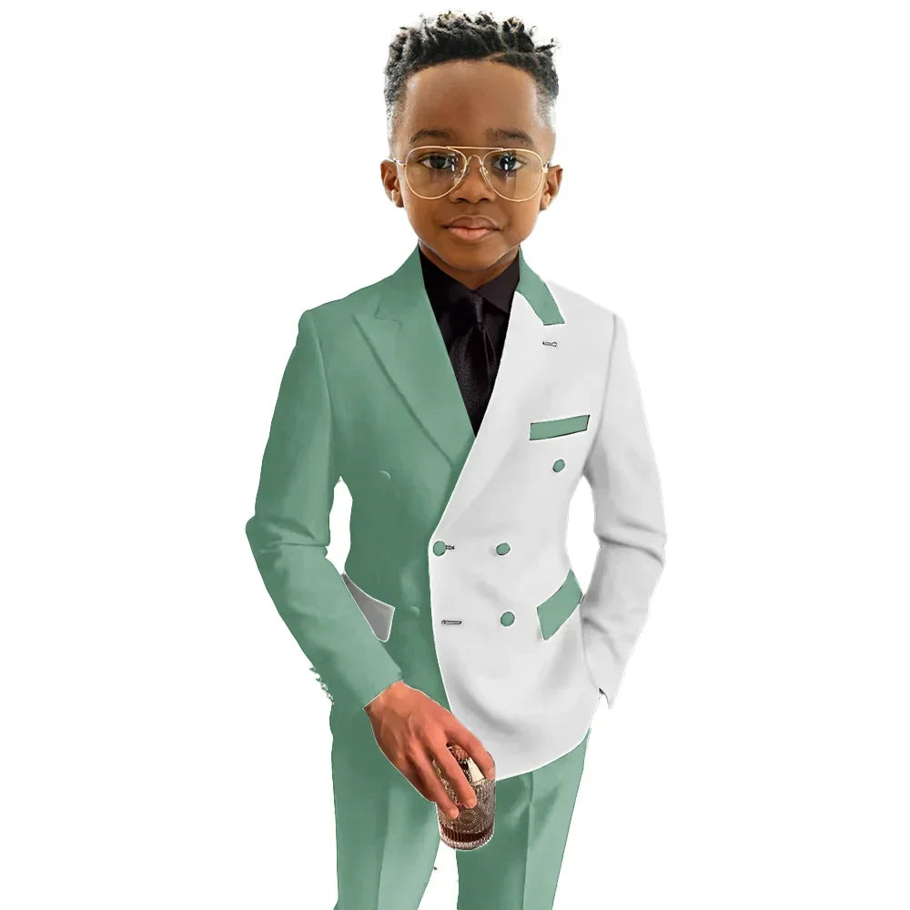 White and Royal Blue Boys Suit 2 Pieces Set Fashion Party Wedding