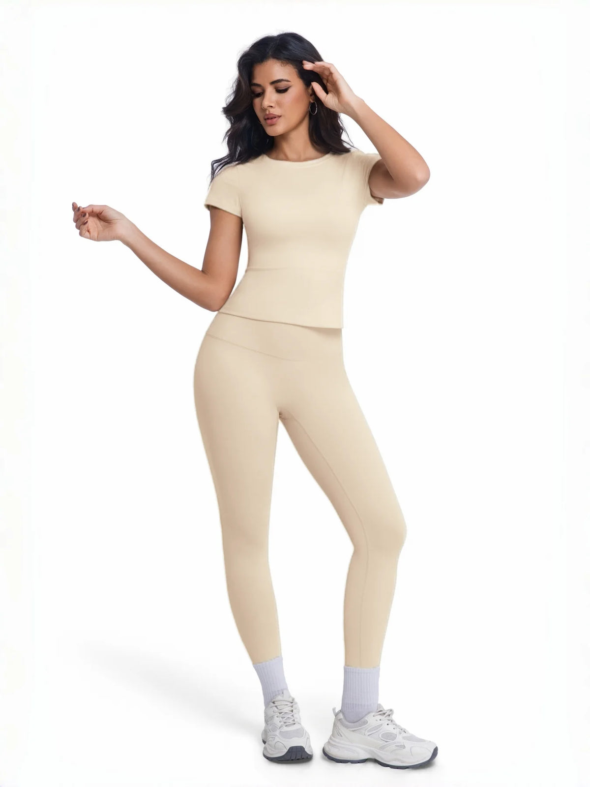 Women's 2 Piece Workout Set, Ultra-Soft Short Sleeve T-Shirt & High