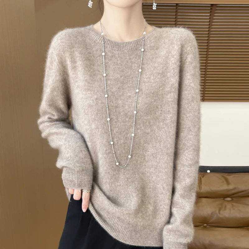 Women 100% Merino Wool Sweater New Fashion O-Neck Pullover Tops Basic