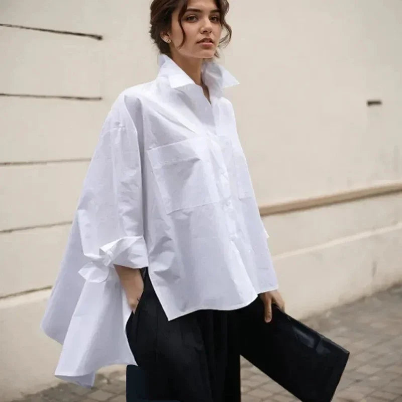 New Women Blouse Shirt Casual Irregular Loose White Shirts Fashion