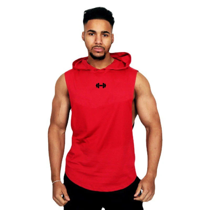 Summer Loose Sleeveless Hooded T-shirts Cotton Breathable Mens Sport