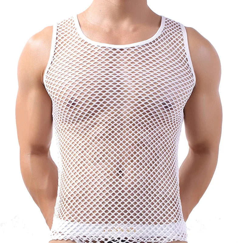 Fashion Tank Tops For Men Hollow Out Undershirt Mesh Breathable
