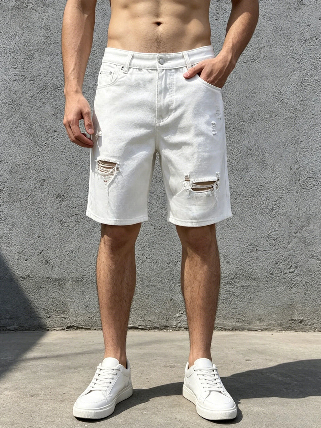 Men Jeans Denim Pants Clothing Trousers Shorts Men's Casual White