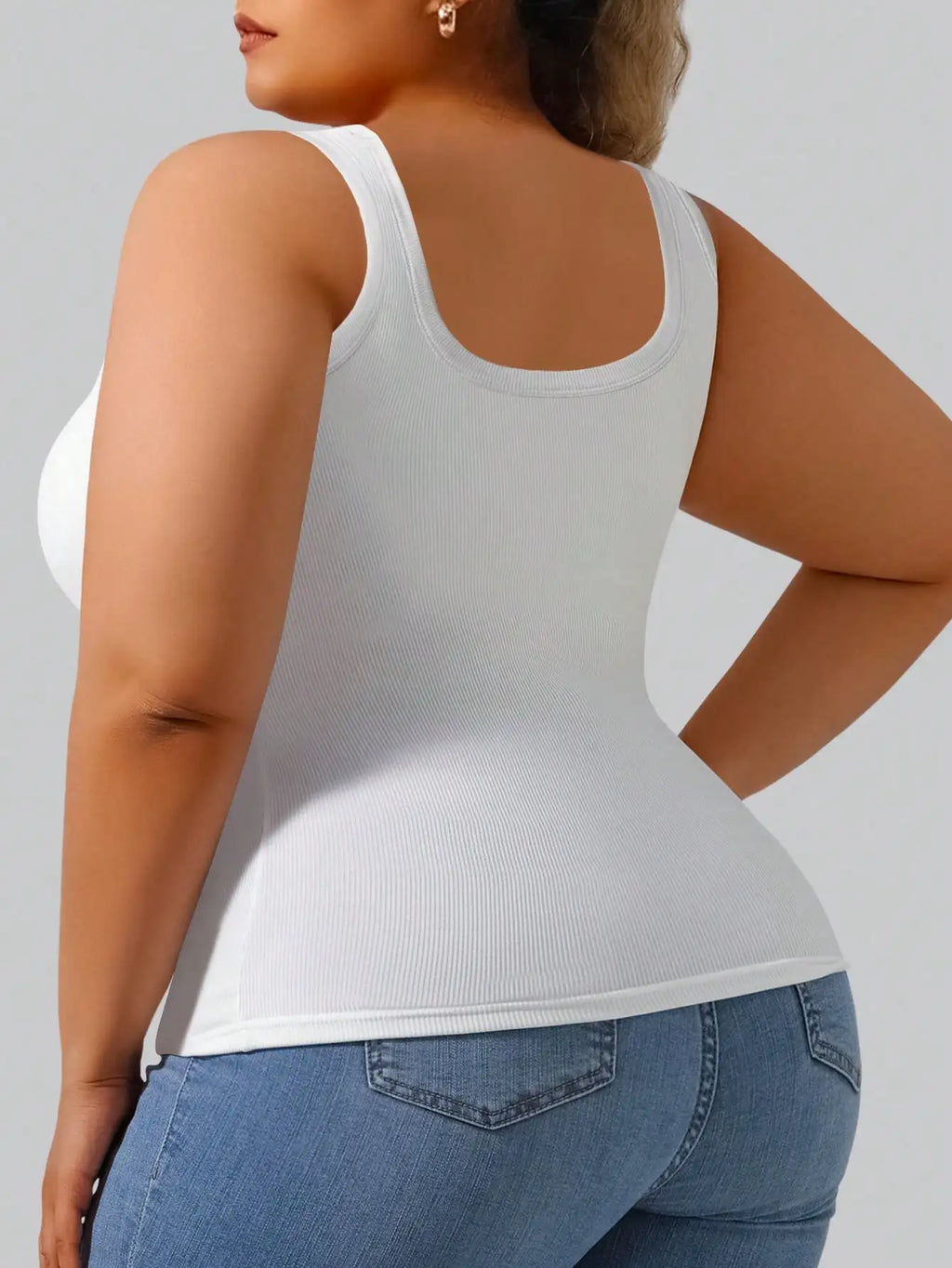 Plus Size Women's Solid Ribbed Tank Top Square Neck Sleeveless Slim